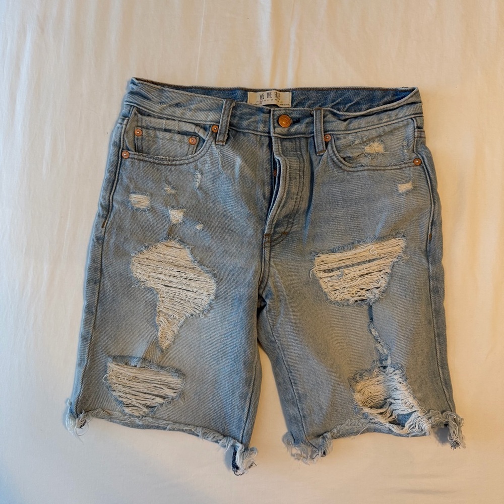 We The Free Light Blue Distressed Denim Shorts
